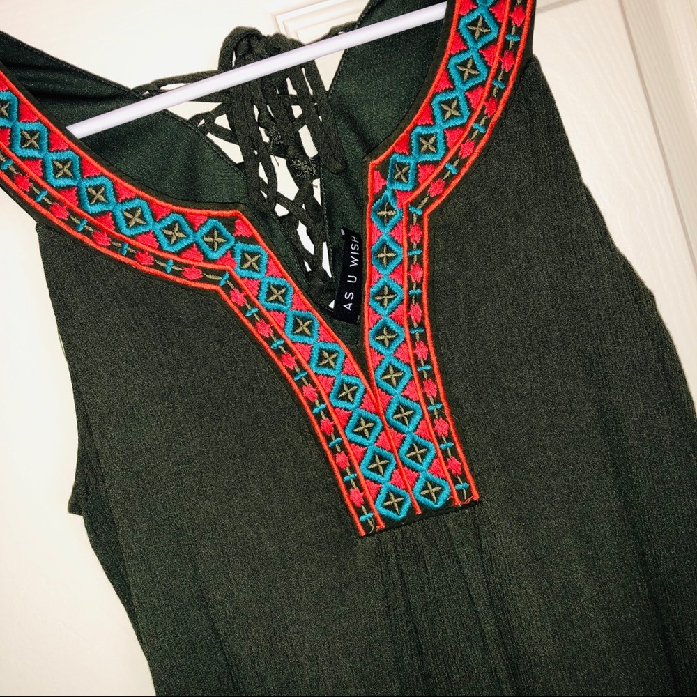 Army green dress w/ lace up detail (NEW)
